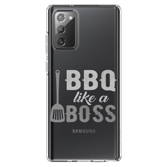 DistinctInk Clear Shockproof Hybrid Case for Galaxy Note 20 ULTRA (6.9" Screen) - TPU Bumper Acrylic Back Tempered Glass Screen Protector - BBQ Like a Boss Barbecue