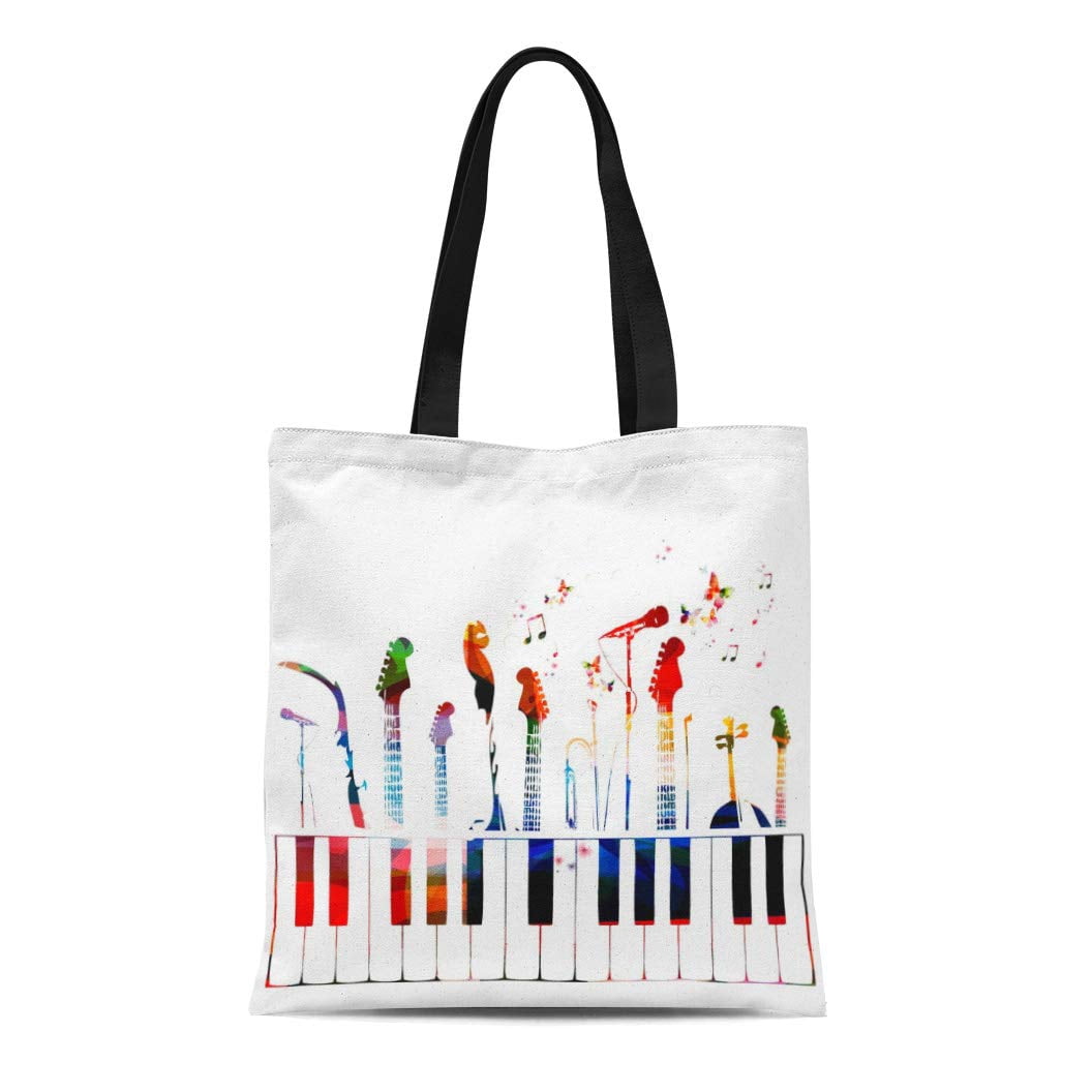ASHLEIGH Canvas Tote Bag Piano Colorful Music Instruments Color Guitar Modern Song Choir