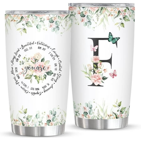 

Personalized Initial F Tumbler 20oz Monogrammed Gift for Women Birthday Mothers Day Religious Gift Personalized Christian Gift for Women Initial Coffee Mug
