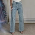 thumbnail image 5 of Women’s High-Waisted Rhinestone Washed Jeans, Full-Diamond Straight-Leg Denim Pants, Premium Fashion Long Pants, Slim Stretch Casual Streetwear for Daily & Night Out, 5 of 7