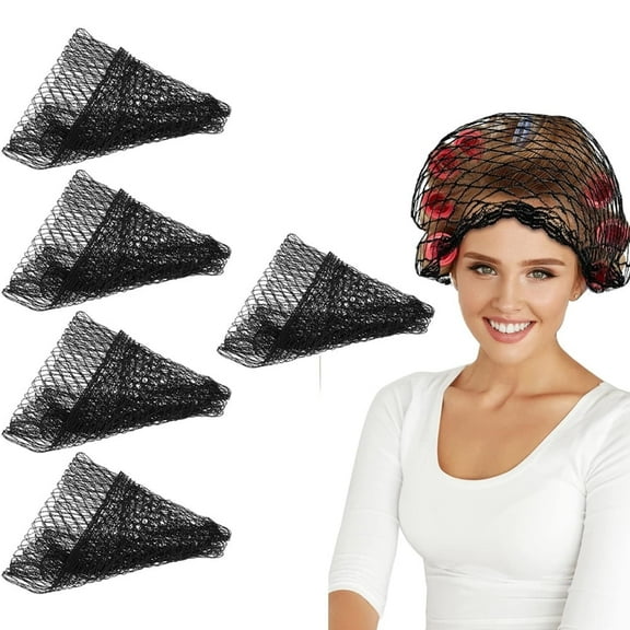 NOGIS 5 Pieces Triangle Hair Net for Rollers, Women Hair Net Mesh Hair Net Triangular Hair Setting Net for Sleeping, 17 x 17 x 33 Inches (Black)