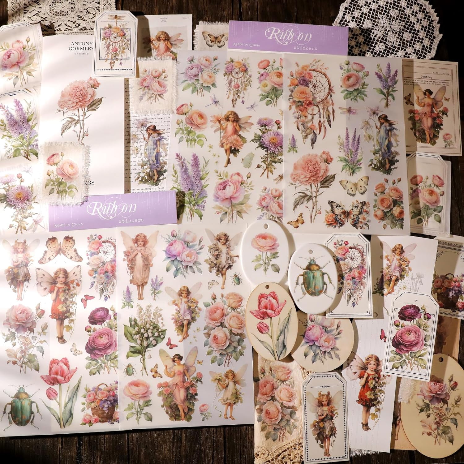 CATaireen Rub on Transfer Stickers Fit Paper Wood Fabric Fairy Elements Scrapbooking Supplies Art Collage Card Making Vintage Junk Journal Set for Adults