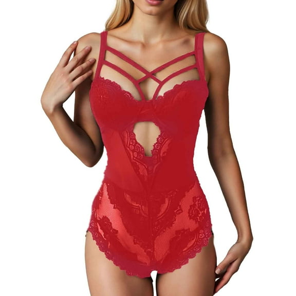 Lace Teddy Bodysuit for Women - Elegant Crotchless Design for Home Leisure Lace Cups with Triple Hook Closure All-Season Wear Pairs Well with Heels