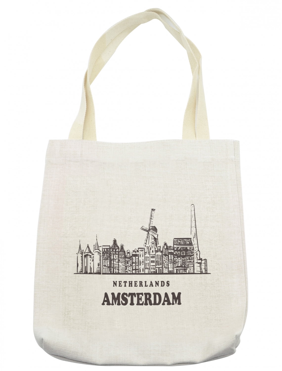 Amsterdam Tote Bag, Netherlands Calligraphy Horizontal City Skyline on a Plain Background, Cloth Linen Reusable Bag for Shopping Books Beach and More, 16.5" X 14", Cream, by Ambesonne - Walmart.com