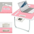 thumbnail image 3 of Laptop Bed Table, Laptop Desk for Bed, Foldable Laptop Bed Desk with USB Charge Port, Handle, Desktop Card Slot, Cup Slot, Side Drawer, Portable Laptop Table for Eating Reading Working, 3 of 6