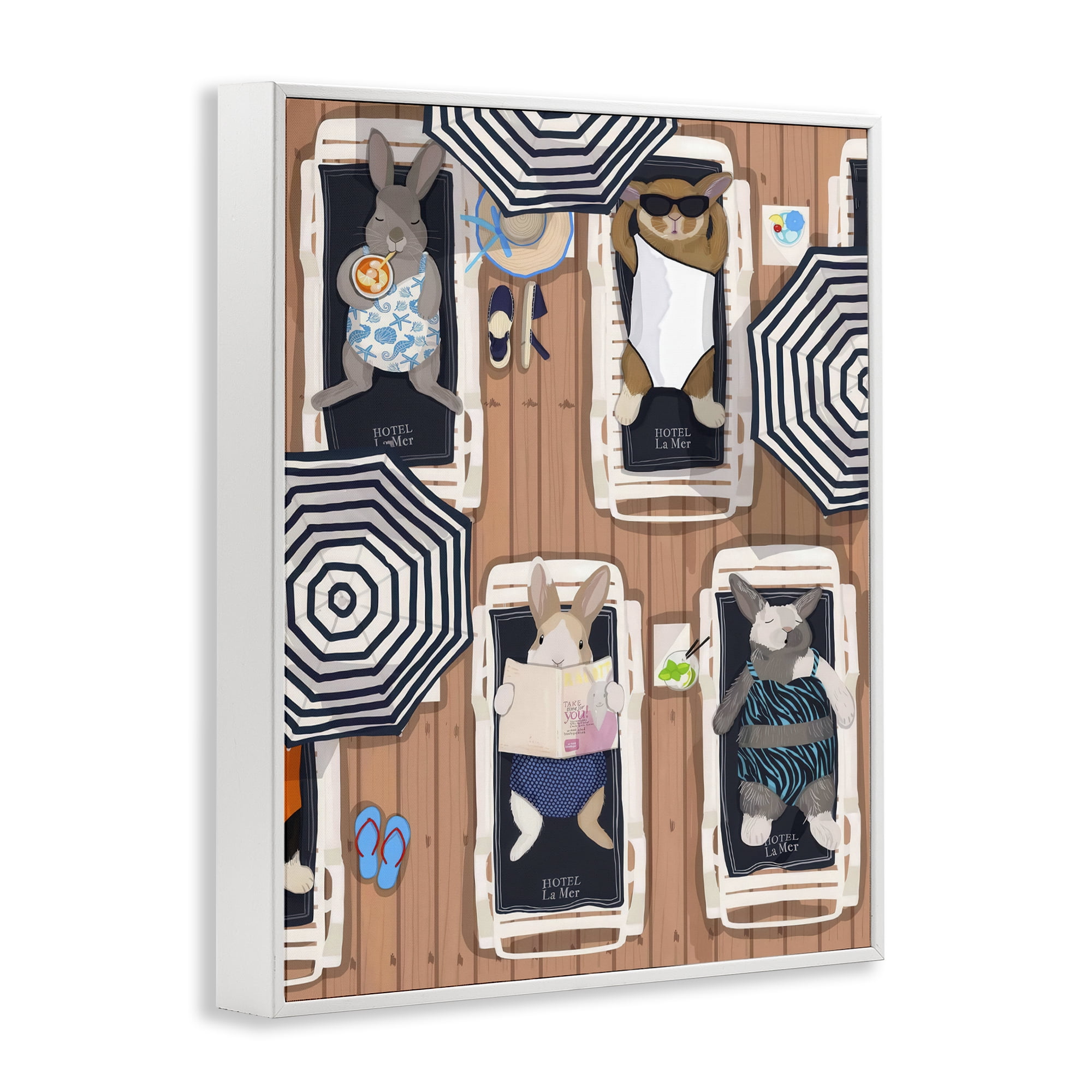 Stupell Industries Rabbits at Hotel La Mer White Framed Giclee Art, design by Hanna Melin