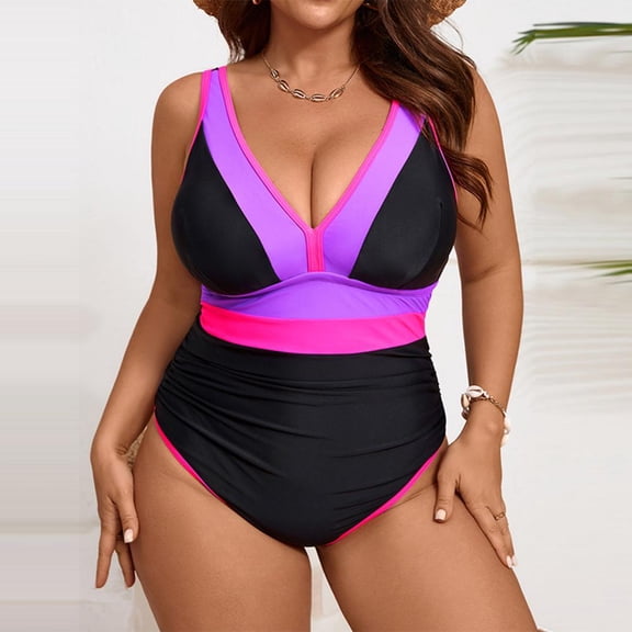Bxsruta Women's Plus Size Deep V Neck One Piece Swimsuit with Underwire Support Padded Removable Cups Tummy Control Swimwear