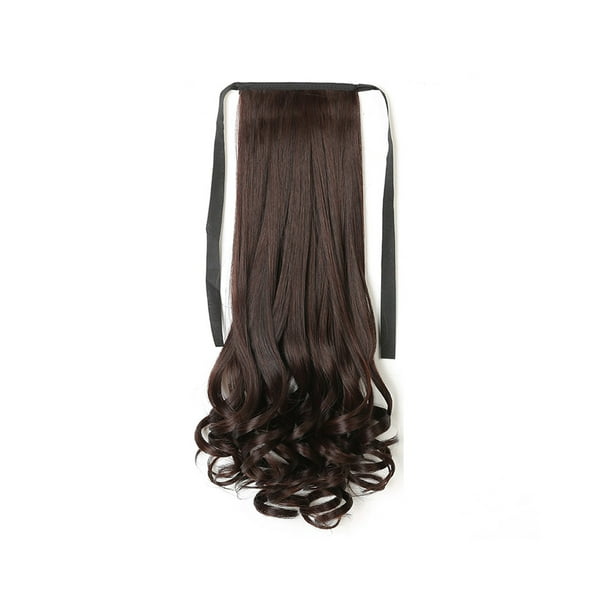 Peluca de cola de caballo, pelucas sintéticas realistas de fibra de alta temperatura, peluquín rizado Natural Artificial, resistente al calor, Cuidado del cabello Marron oscuro, alargamiento 58 cm Seitruly CE014651-11