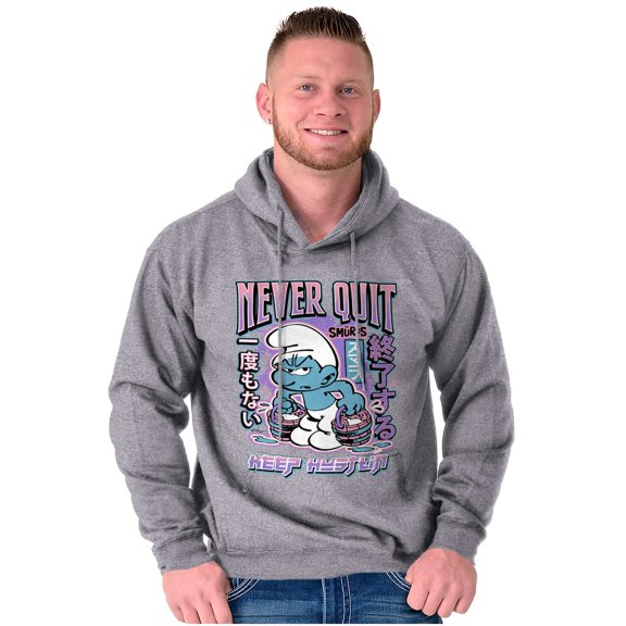 Smurfs Kanji Never Quit Keep Hustlin Unisex Plus Size Hoodie Brisco Brands 2X