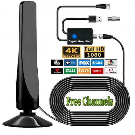 Indoor Digital TV Antennas for Free Channels Portable Long Range HD TV Antenna for Smart TV with Amplifier Signal Booster for Local Channels Support 4K 1080p