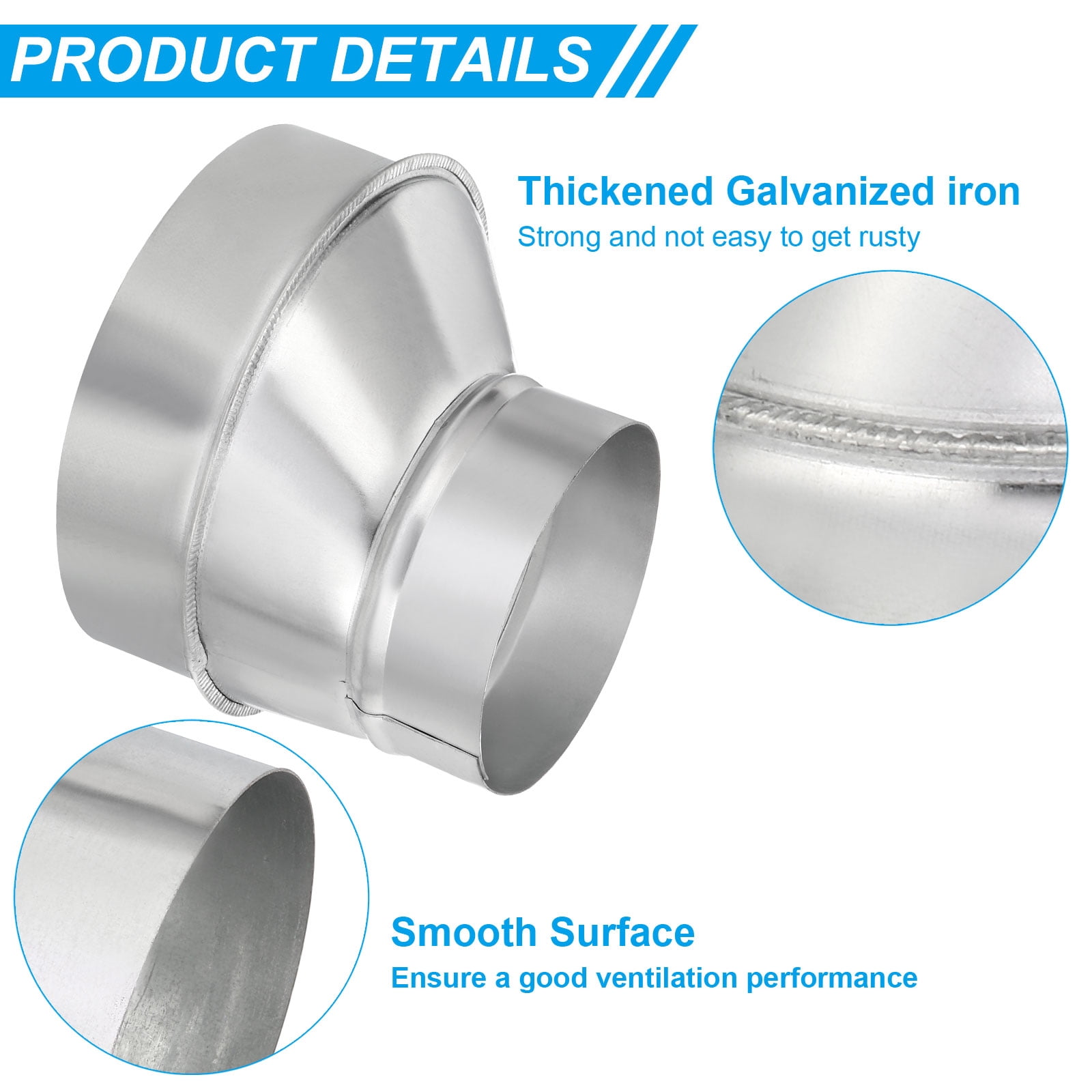 Uxcell 6" to 4" Eccentric Duct Reducer, 1Pcs Galvanized Iron Ducting Connector Round Air Duct Adapter Pipe Fitting