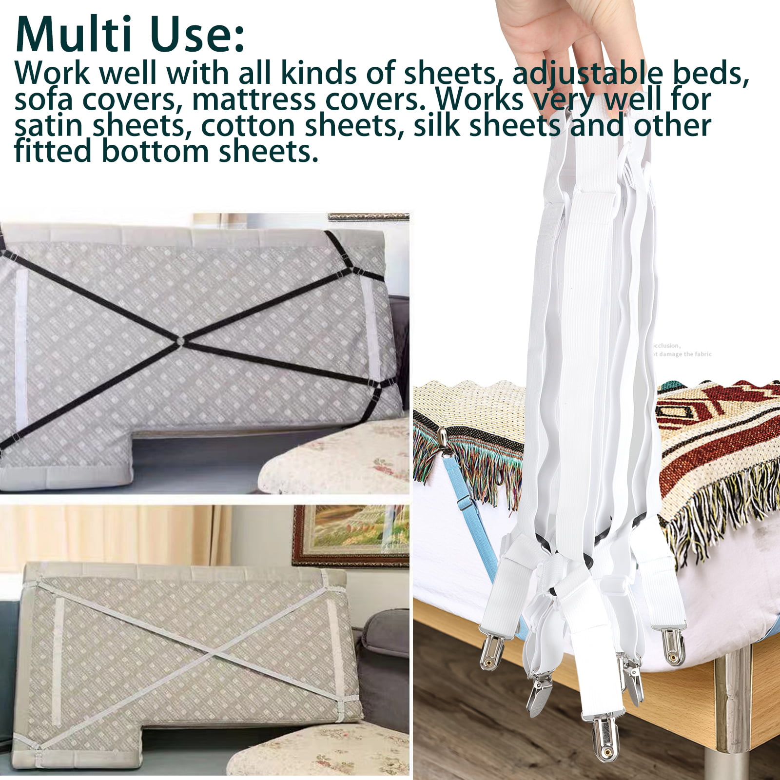 6 Sides Bed Sheet Clips,Sheet Fasteners Adjustable Elastic Sheet Straps  Sheet Holder - Bed Sheets & Pillowcases, Facebook Marketplace