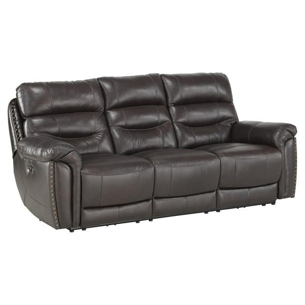 Double Reclining Sofa, Top Grain Leather Power Reclining Sofa In Brown