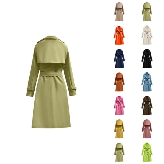 Long Trench Coat for Women 2025 Long Sleeve Double Notched Lapel Classic Overcoat with Belt Outerwear