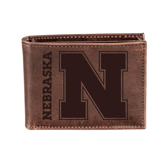 Brown Nebraska Huskers Bi-Fold Leather Wallet
