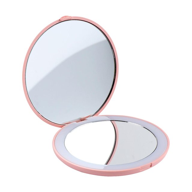 Round Mirror Led Makeup Light Mirror Mini Hand Comestic Mirror Led Pocket Mirror Pocket Mirror LightsPink9x9x1.85cm