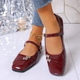 thumbnail image 6 of Gpaecead Women's Rhinestone Embellished Mary Jane Flats Square Toe Patent Leather Adjustable Buckle Dress Shoes For Wedding School Red, 6 of 8