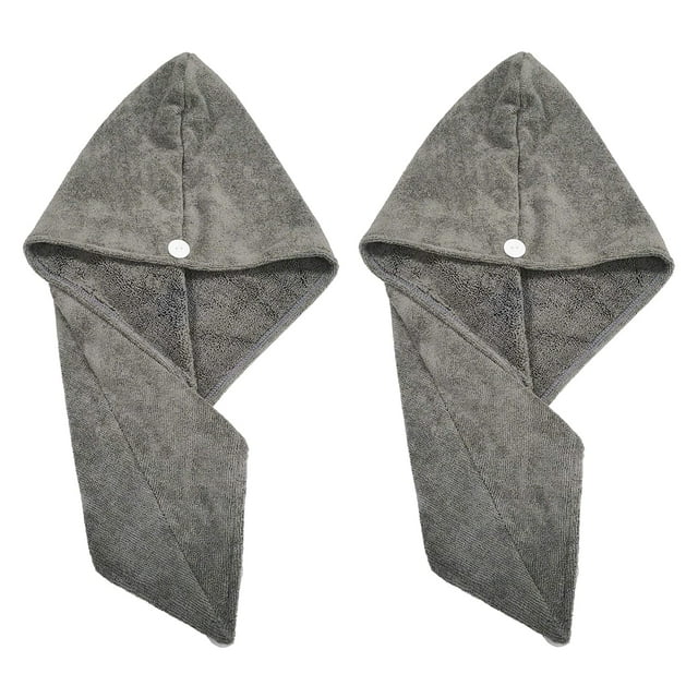 turban pour Cheveux - Serviette en microfibre - 31 x 71 cm (Gris Foncé) 2 Pcs