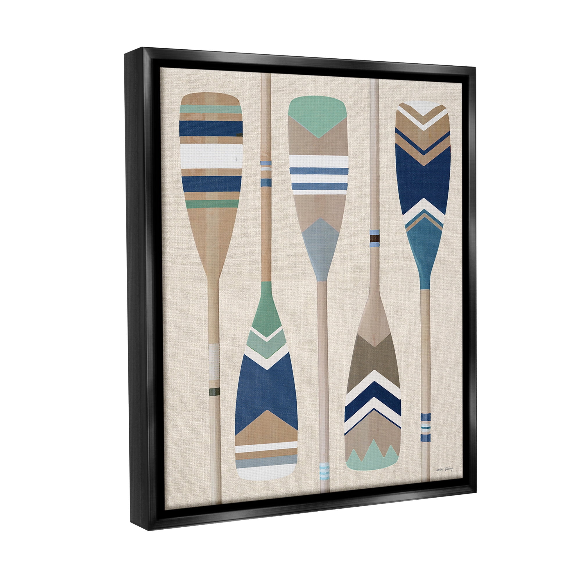 Stupell Industries Striped Boating Oars Nature Painting Black Floater Framed Canvas Art Print Wall Art, 17 x 21