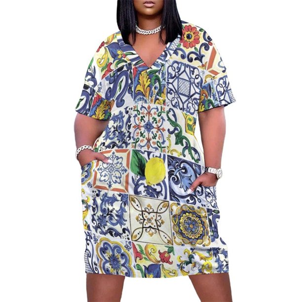 Vestido holgado con bolsillos de mayólica abstracta, vestido de verano para mujer 2025, vestido largo de verano para mujer