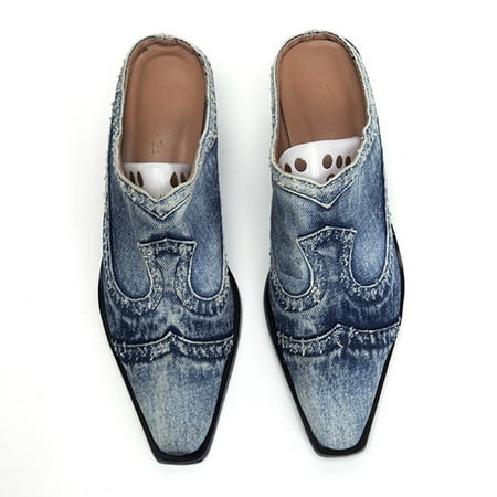 

Cathalem Supportive Slippers for Women Wide Fashion Beach Denim Women Heels Summer Breathable Casual Slip Tall Slippers for Women Blue 7
