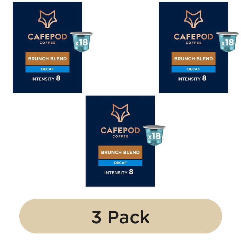 CafePod Decaf Brunch Blend Nespresso Compatible Aluminium Coffee Pods 18, 18 pods per pack, British Import (Pack of 3)