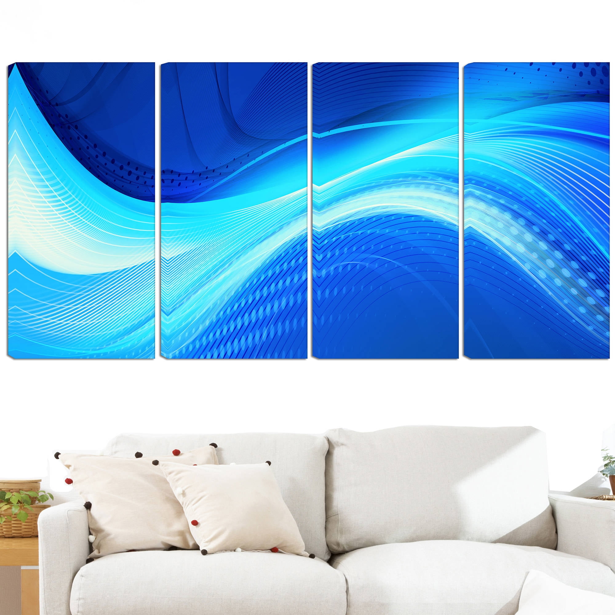 DESIGN ART Abstract "Blue Hues" 5-piece Gallery-wrapped Canvas 48 in. wide x 28 in. high - 4 Panels