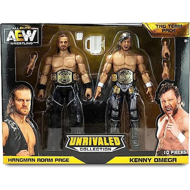 AEW Unrivaled Collection Tag Team Pack - Kenny Omega and Hangman Adam Page  Action Figures, Plus Accessories 