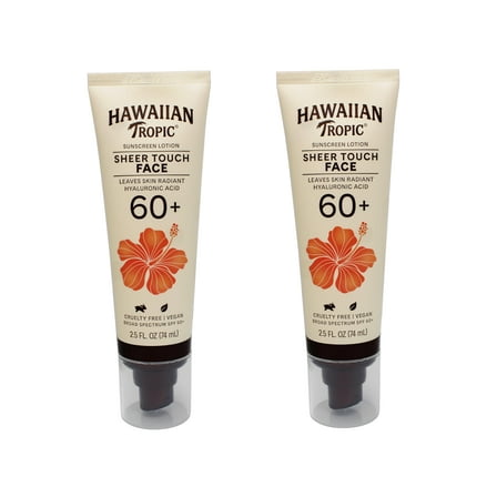 2 Pack - Hawaiian Tropic Sheer Touch Face Sunscreen Lotion SPF 60, 2.5 FL OZ