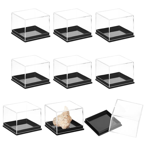 10pcs Plastic Minifigures Display Case Countertop Dustproof Action Figures Storage Organizer Showcase Box with Black Base Square Clear 4x4x3.25cm DIY