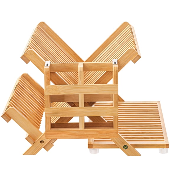 Bamboo Dish Drying Rack, 3-Tier Collapsible, Standard Color