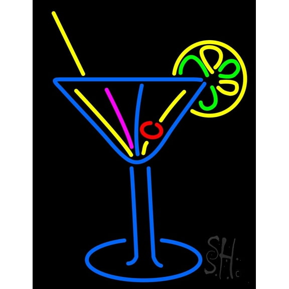 Stylized Cocktail Or Martini Glass With Lime Slice LED Neon Sign 15 x 19 - inches, Clear Edge Cut Acrylic Backing, with Dimmer - Bright and Premium built indoor LED Neon Sign for Bar decor.