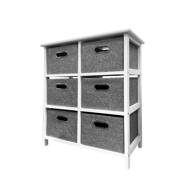 Jessar - Unité de Rangement en Bois avec 6 Tiroirs en Tissu, Gris et Blanc