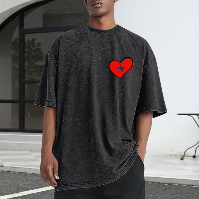 Ceisia Men Printed Casual Sports Washed Distressed Short Gift Sleeve Round Neck T-Shirt