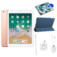 thumbnail image 1 of Restored Apple iPad 6 Bundle - 9.7" 128GB Gold (Wi-Fi) - Magnetic Smart Case, Wireless Earbuds, Stylus, Screen Protector, and Charger Included (Refurbished), 1 of 5