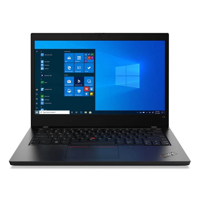 laptop lenovo thinkpad amd ryzen 3 4300u ram 8gb ssd 256gb pantalla de 14' w10p Vista frontal de un Lenovo ThinkPad L14 negro abierto, pantalla LED de 14" con Windows 10 Pro en el escritorio, teclado chiclet con TrackPoint rojo, touchpad amplio y logotipo ThinkPad en el reposamanos; a menudo usado como equipo portátil de trabajo para tareas administrativas y viajes ligeros.