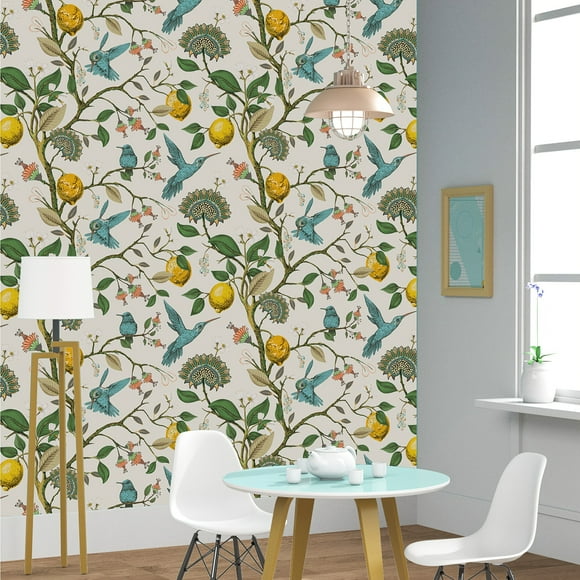 1 Roll Vibrant Blue Bird Lemon Tree Pattern Self-Adhesive Wallpaper - Peel and Stick, Waterproof, Removable Wallpaper for Living Room, Kitchen, Bedroom, Dormitory - Aesthetic Furniture Refurbishment S