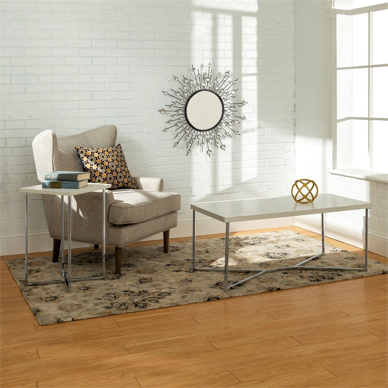 2-Piece Coffee Table Set - White Faux Marble and Chrome - image 2 of 2