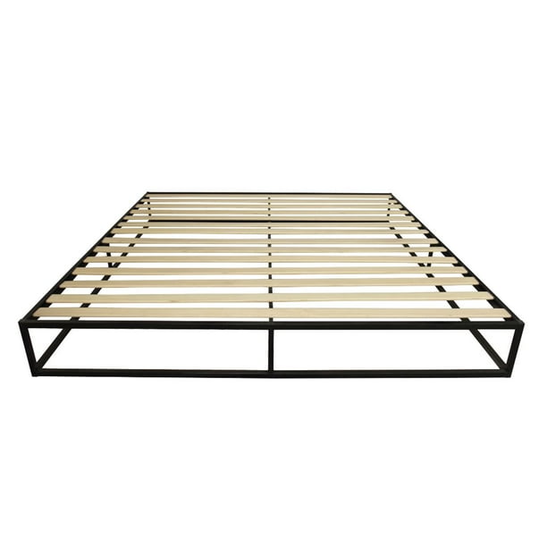 Wood Slats Metal Simple Bed Frame Platform Bedroom Mattress Basic