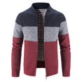thumbnail image 4 of Cárdigan de punto de otoño e invierno para hombre, chaqueta de manga larga con cuello de béisbol a rayas y retazos, suéter grueso y cálido, 4 of 4