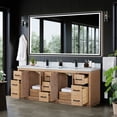 thumbnail image 3 of Cicero 84" Wood Vanity in Light Brown with White Composite Stone Top with Mirror, 3 of 13