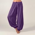 thumbnail image 2 of TRUBKH Cotton Linen Pants Paperbag Pant Baggy Yoga Pants Women Beach Baggy Trousers Elastic Ankle Pants Women Baggy Pants Pull On Pants Drop Crotch Harem Pants Women's Sweatpants Purple 3XL, 2 of 7