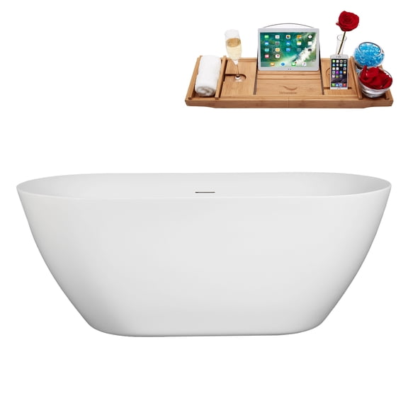 59" Streamline B-244-36-CH Soaking Freestanding Tub and Tray With Internal Drain in Polished Chrome