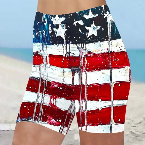 Under $5 PEONAVET Womens 5" Biker Shorts USA Flag 4th July Patriotics Athletic High Waisted Yoga Workout Shorts Workout Tummy and Control Summer Cycling Running GBike Short Leggings