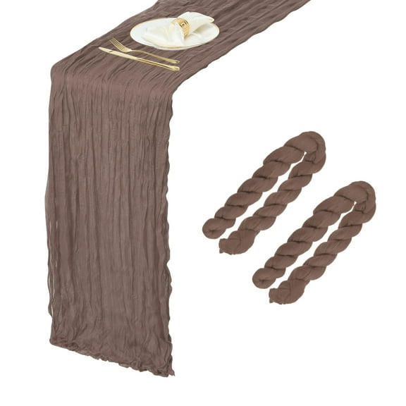 2 Packs Mocha Brown Cheesecloth Table Runner 35.4" x 118" Rustic Gauze Table Runner for Wedding Party, (10Ft)