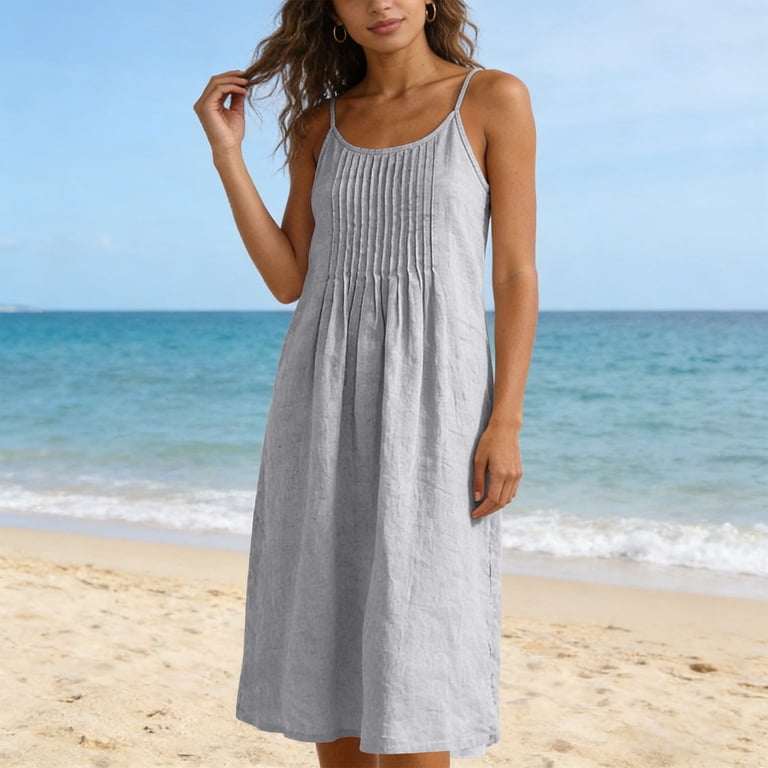 open back midi summer dress Ovticza Backless Cami Dress for Women Summer Open Back House Lounge Midi Dresses Spaghetti Strap Cotton Beach Flowy Sundress Saffron L, Women's, Size: