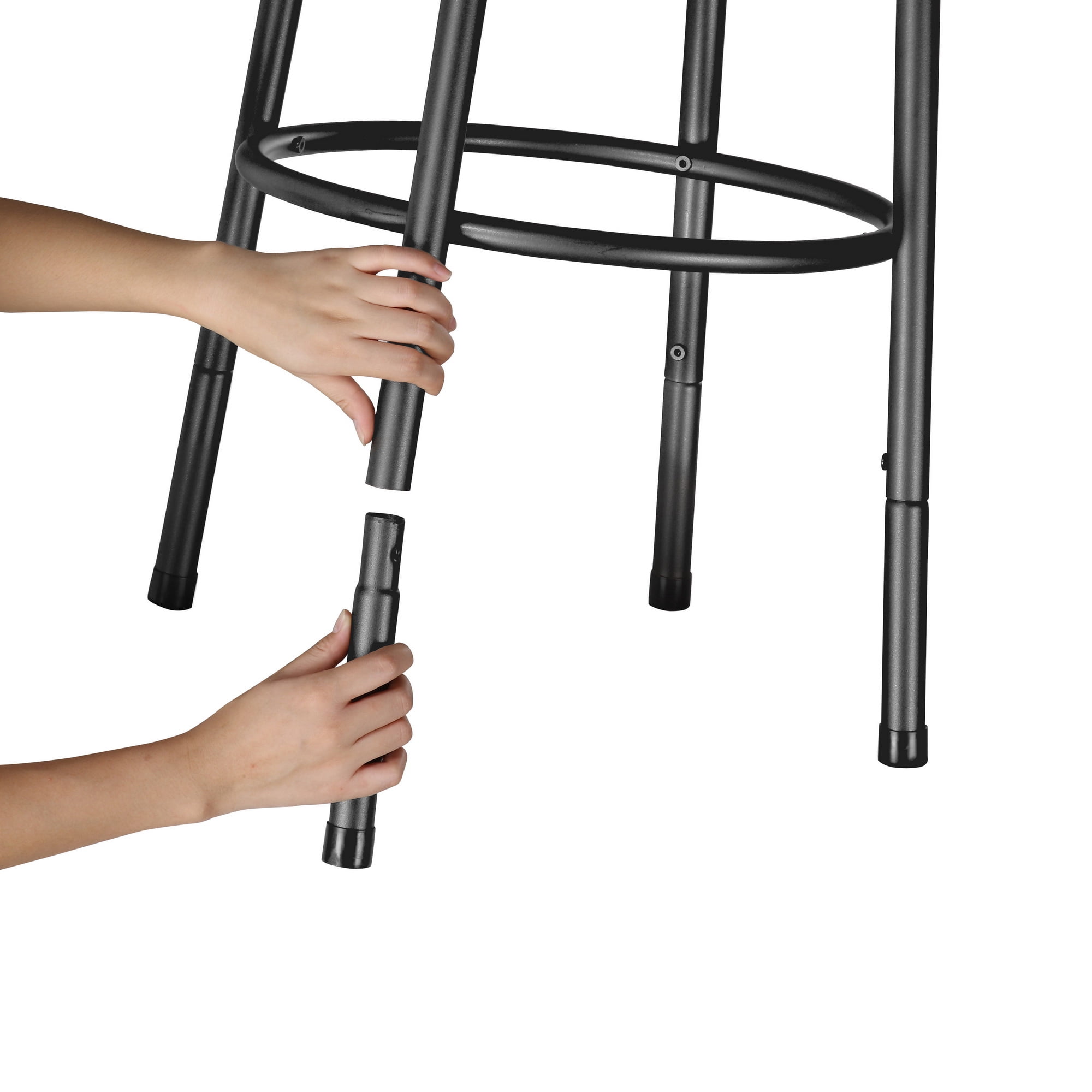 Weston Home Shapel Double X-Back with Brown Wood Trim Adjustable Swivel Bar Stools, Sheen Black (Set of 3)
