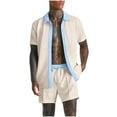 thumbnail image 2 of Weiqiqre Men's 2 Piece Vertical Striped Textured Outfits Summer Casual Button Down Shirts And Pants Matching Sets, 2 of 6