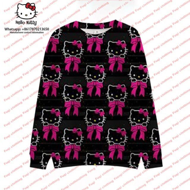 Hello Kitty Chandail Col Rond Imprimé Automne Manches Longues Dessin Animé Décontracté