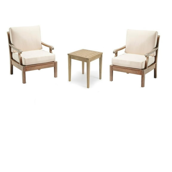 Sack 3 Pc Lounge Chair Set: 2 Lounge Chairs & Side Table With Cushions in Sunbrela Fabric #57003 Canvas White